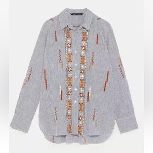EUC Zara Embroidered Button Down shirt - size S